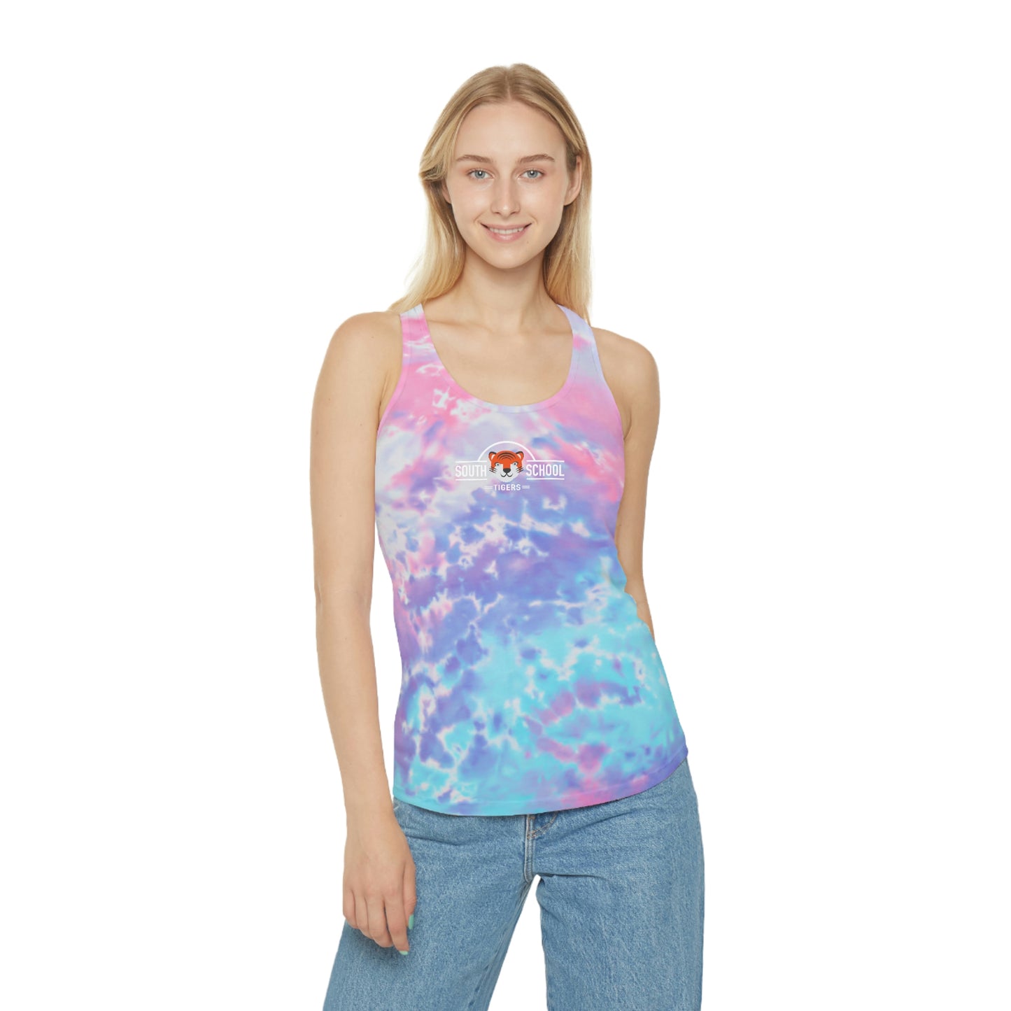 Women's Tie Dye Racerback Tank Top, South Tiger Classic (Multiple Colors Available)