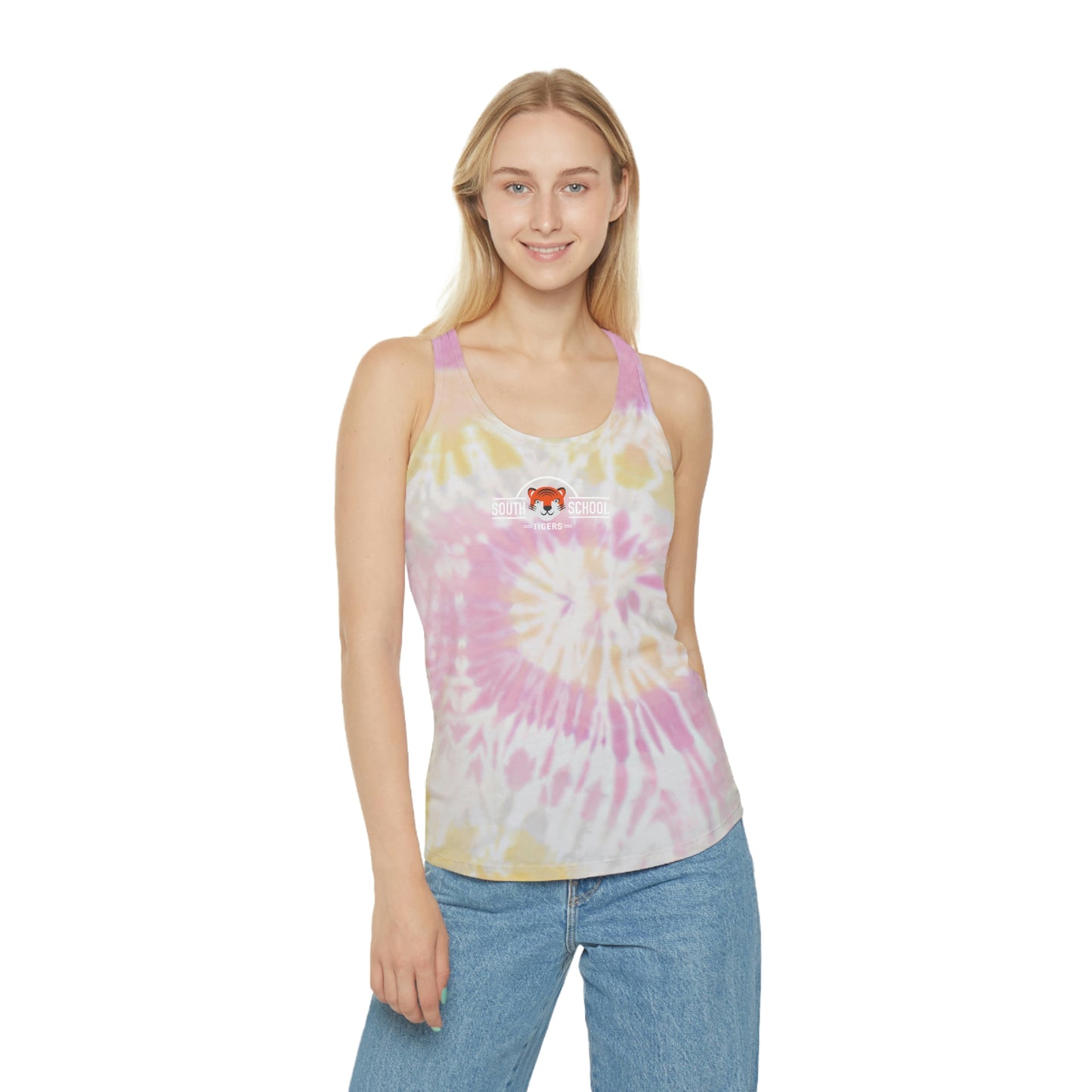 Women's Tie Dye Racerback Tank Top, South Tiger Classic (Multiple Colors Available)